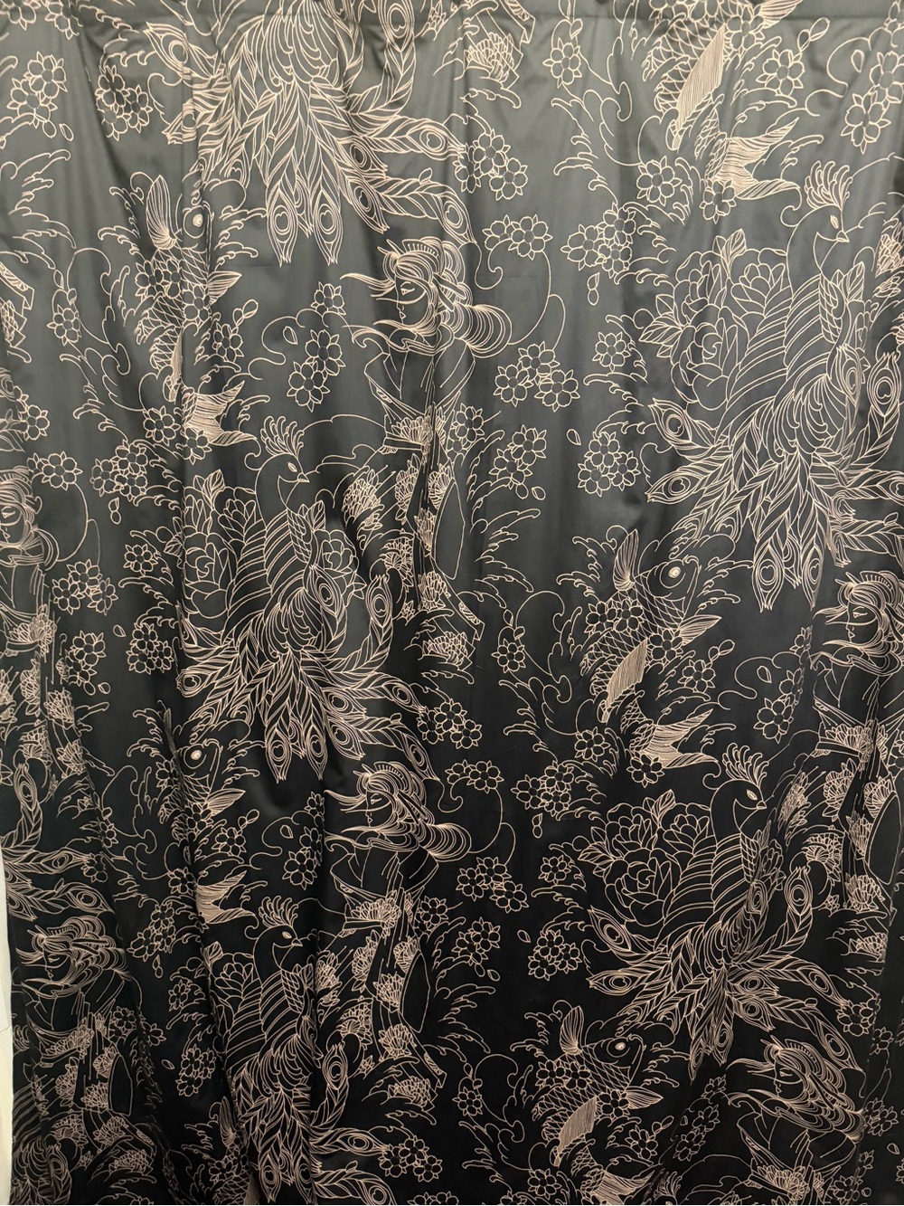 SIN IN LINEN 72x72 Geisha Moon Tattoo fabric shower curtain in GUC